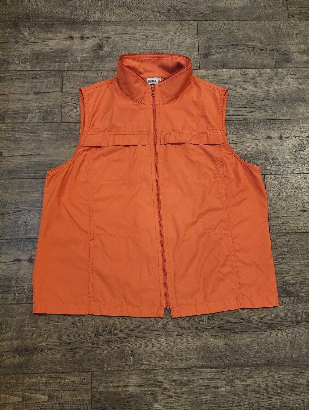 Chico's Womens Vest Orange Lightweight Full Zip w/Pockets Utility Outdoor